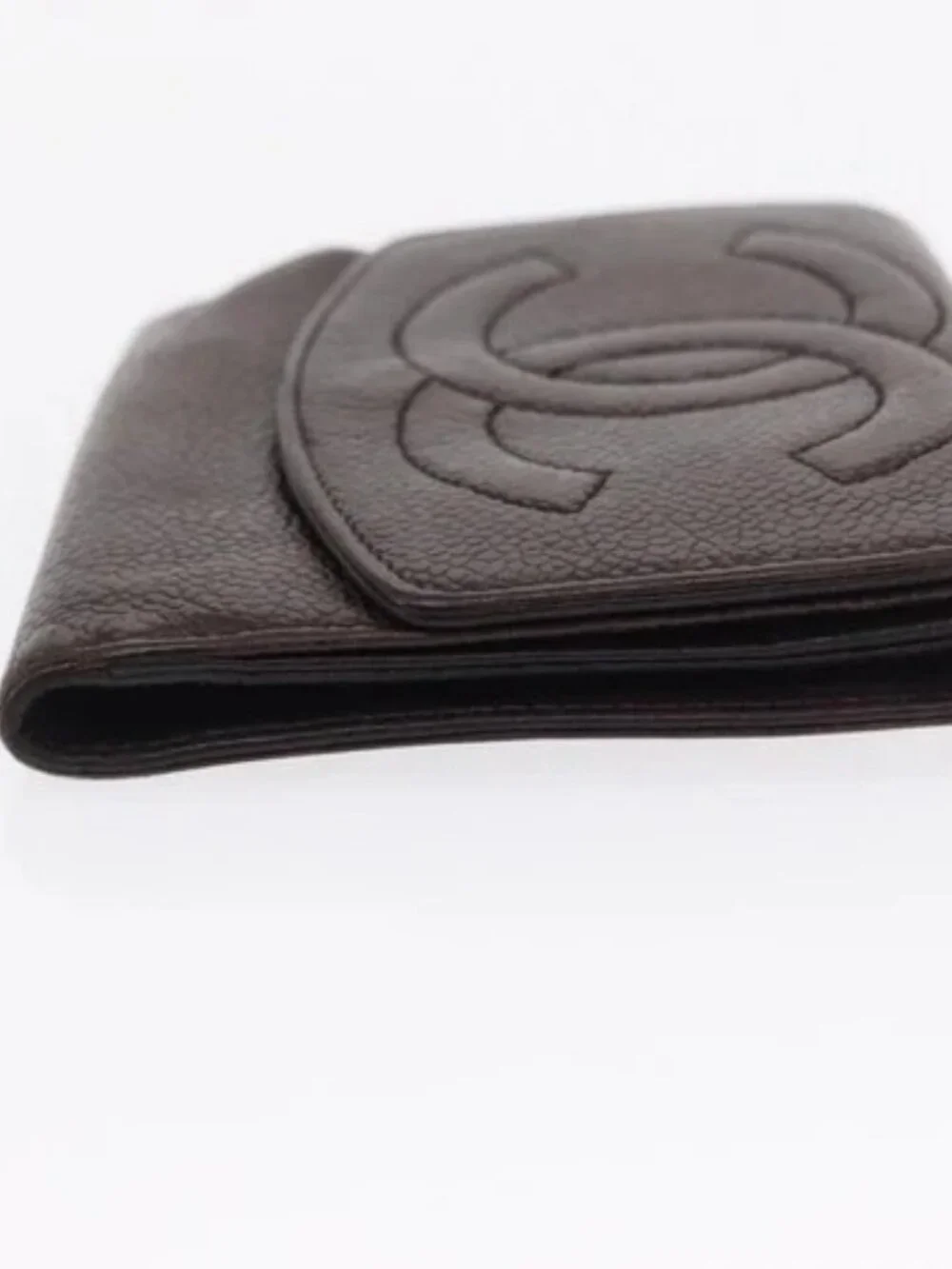 CHANEL Bifold Wallet Grained Calf Skin Black Gold CC Auth bs32337
